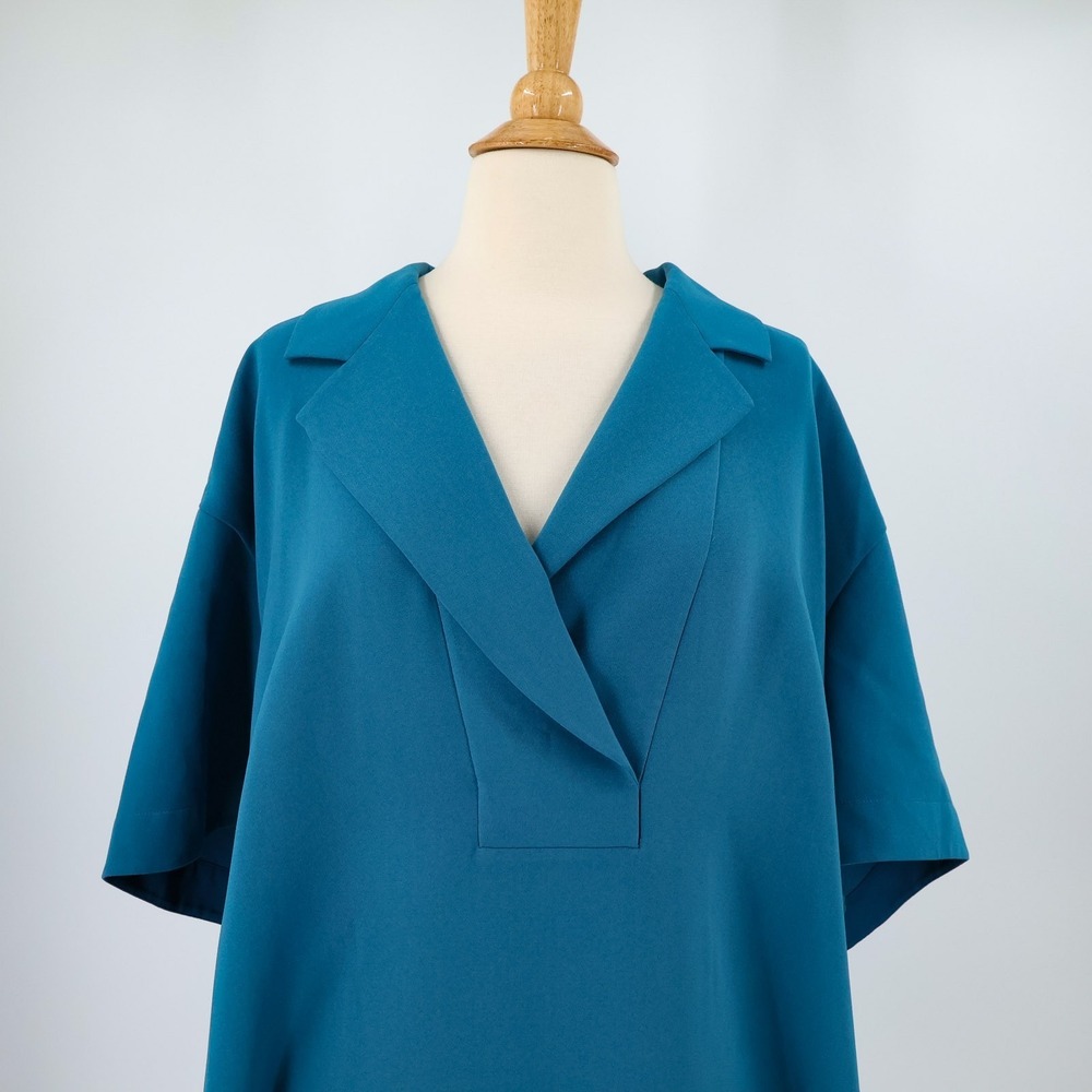 Lafayette 148 Blue Shift Dress Womens 2X Collard 3/4 Sleeve Minimalist Lagenlook - Picture 3 of 9